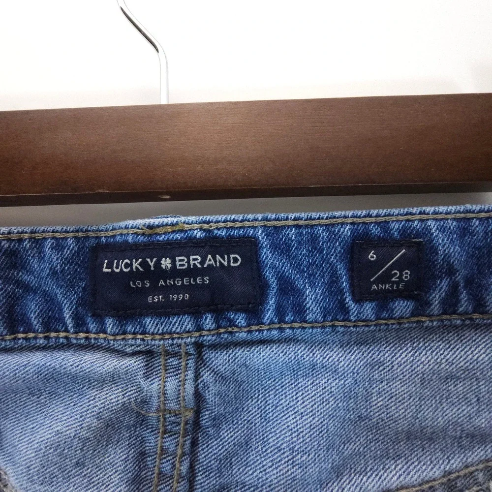 Lucky Brand Drew Mom Jeans Womens 6/28 Blue Vintage High Rise Raw Hem Straight - Picture 8 of 12